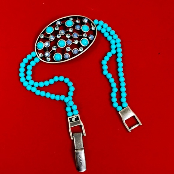 Givenchy Vintage Turquoise Crystal Logo Bracelet NeverUsed - Picture 1 of 8